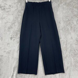 Wilfred Aritzia Atticus Black Wide Leg Cropped Pull On Crepe Pants